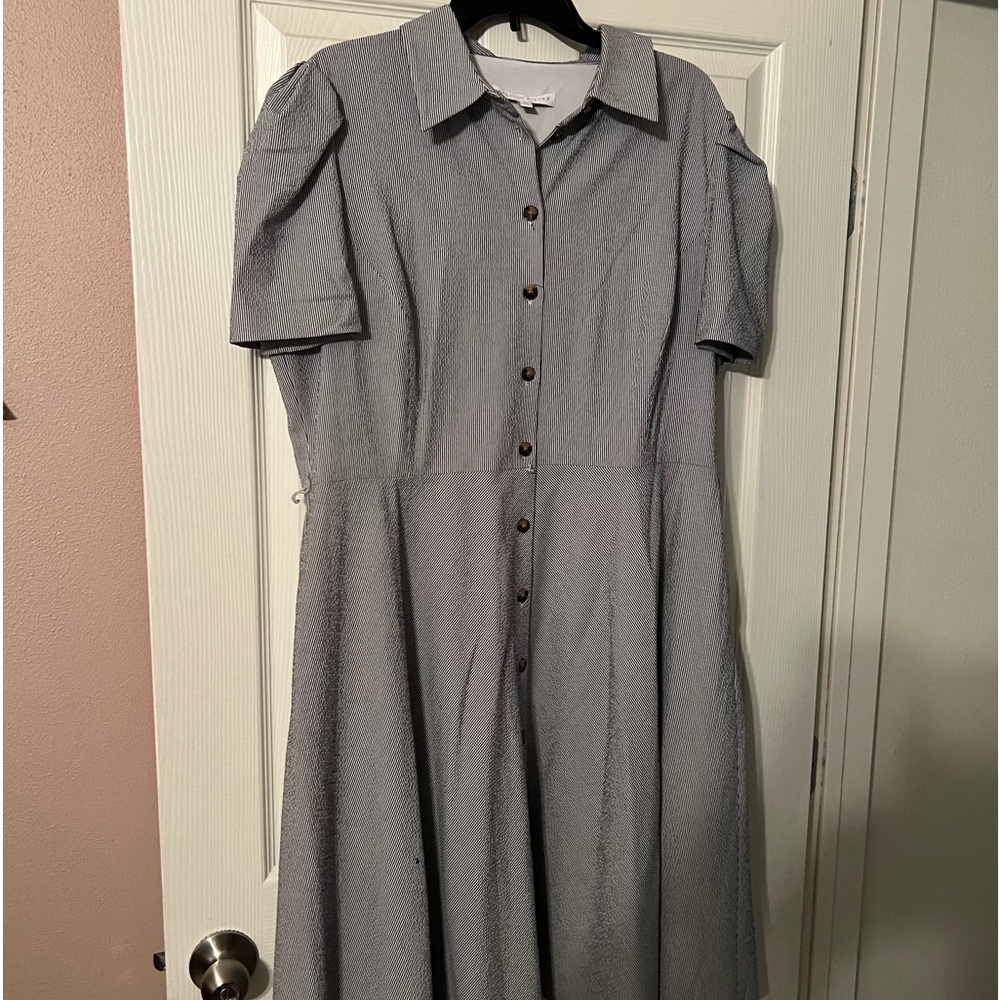 Preston And York, light blue and white striped dress. Size 18.  Comes with belt.